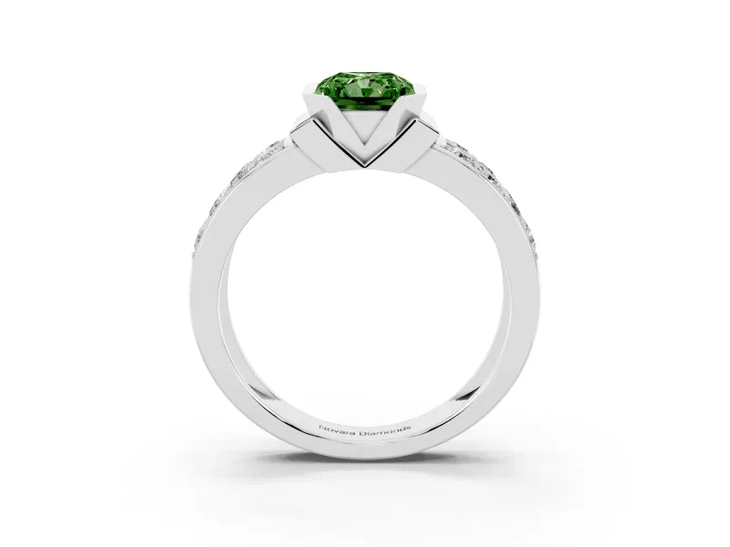 Radiant Cut Half Bezel Engagement Ring Setting for a Fancy Green Lab-Grown Diamond | Channel Band | White Gold