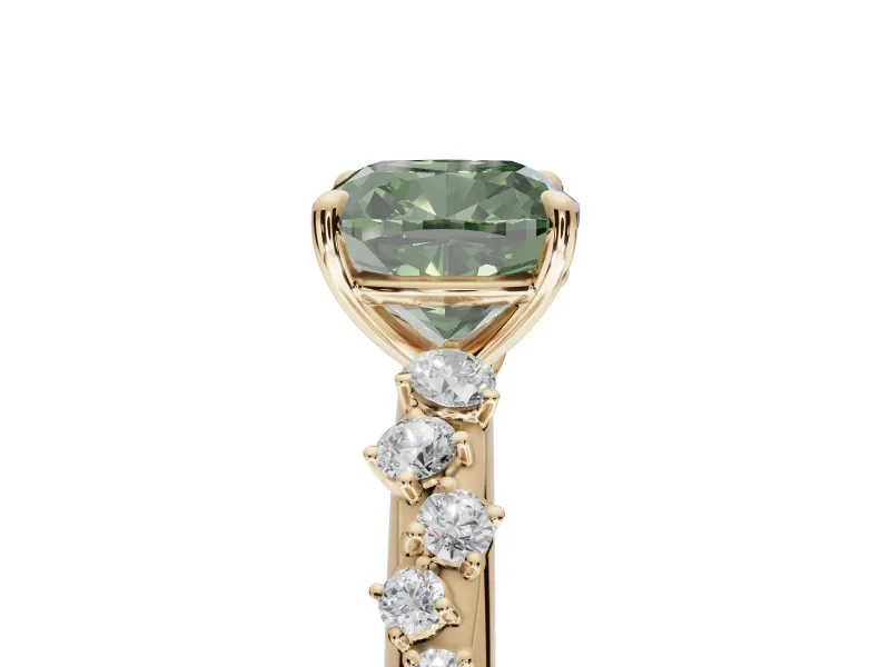 Cushion Cut Graduated Solitaire Engagement Ring Setting for a Fancy Green Lab-Grown Diamond | Yellow Gold