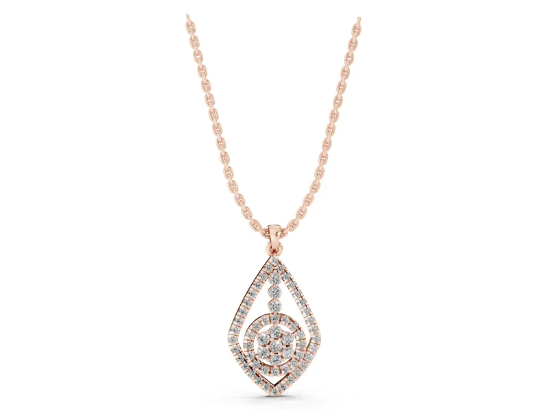 Round Lab-Grown Diamond Pavé Kite Pendant Necklace | Cluster Halo | Rose Gold