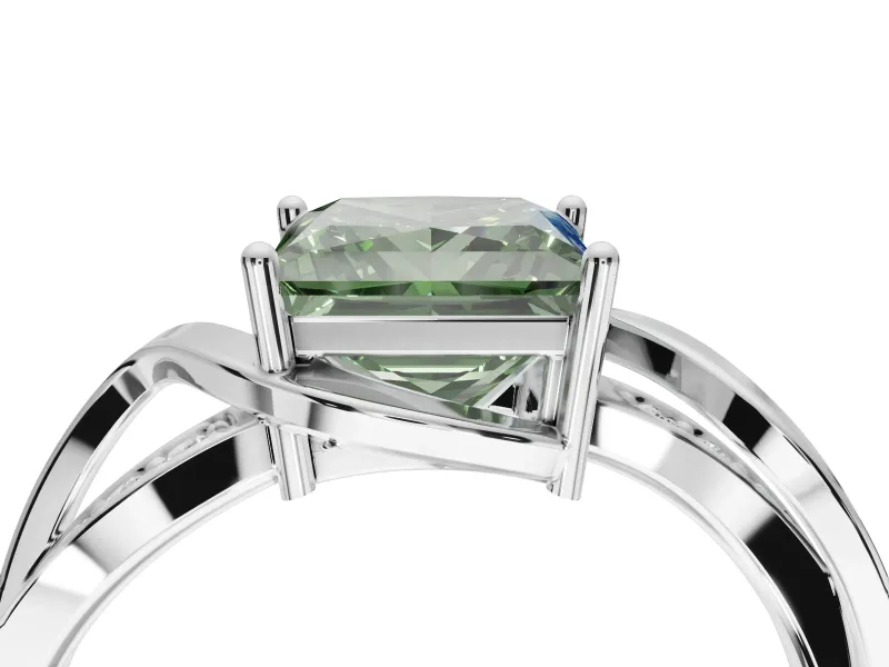 Princess Cut Bypass Engagement Ring Setting for a Fancy Green Lab-Grown Diamond | Sterling Silver - Design NV-24814