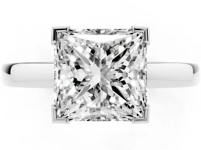 Princess Cut Diamond Solitaire Ring Set in Platinum with Prong Head and Smooth Polished Band
