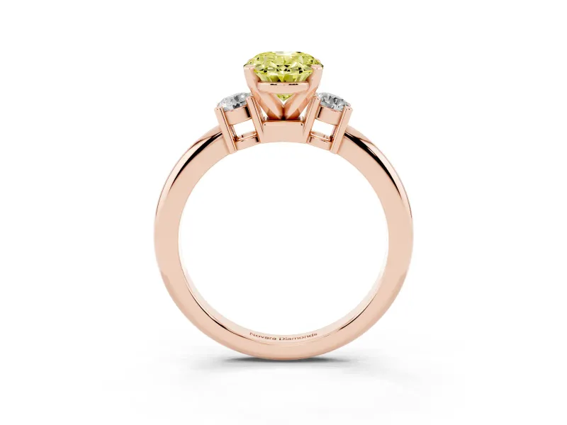 Fancy Yellow Three-Stone Oval Cut Diamond Ring Set in Rose gold with Prong Setting and Plain Band