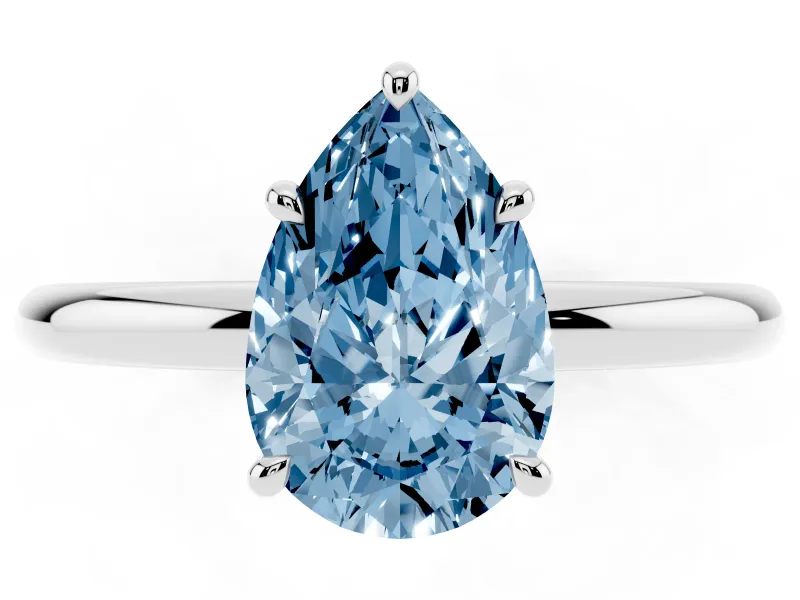 Pear-Shaped Hidden Halo Ring Setting for a Fancy Blue Lab-Grown Diamond | White Gold
