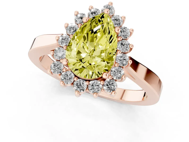 Pear-Shaped Scalloped Halo Engagement Ring Setting for a Fancy Yellow Lab-Grown Diamond | Rose Gold