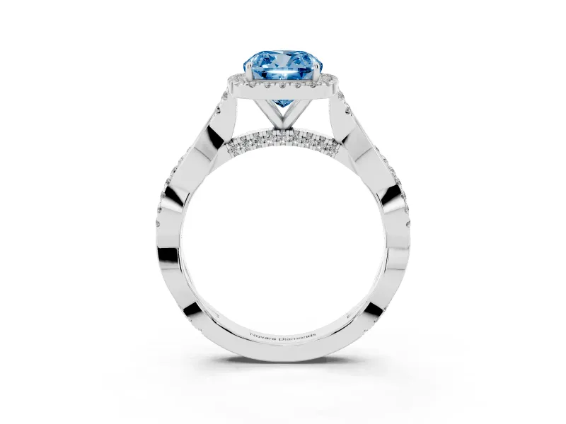 Cushion Cut Twist Halo Engagement Ring Setting for a Fancy Blue Lab-Grown Diamond | Platinum