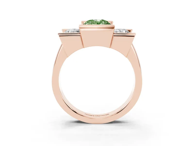 Oval Channel-Set Three Stone Engagement Ring Setting for a Fancy Green Lab-Grown Diamond | Rose Gold