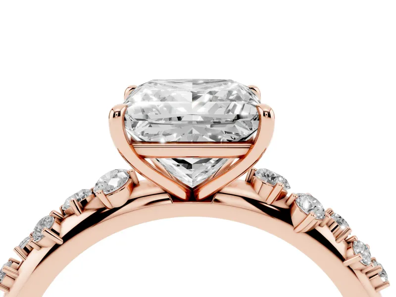 Princess Cut Diamond Cluster Solitaire Ring Set in Rose gold with Prong Setting