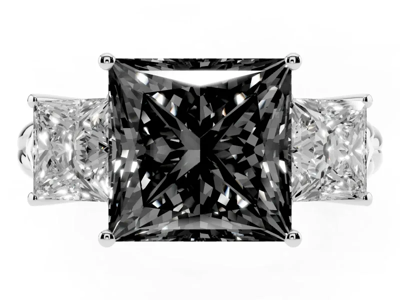 Fancy Black Princess Cut Diamond Three-Stone Ring Set in Silver with Braided Band