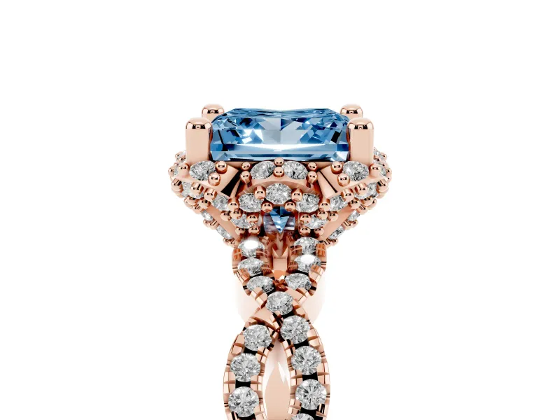 Princess Cut Milgrain Halo Engagement Ring Setting for a Fancy Blue Lab-Grown Diamond | Graduated Shoulders | Rose Gold