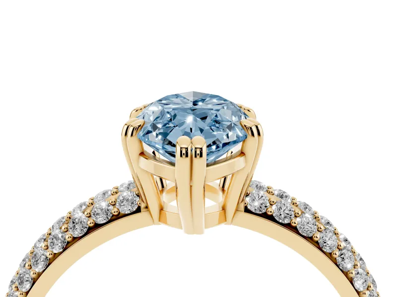 Marquise Three Row Pave Engagement Ring Setting for a Fancy Blue Lab-Grown Diamond | Yellow Gold