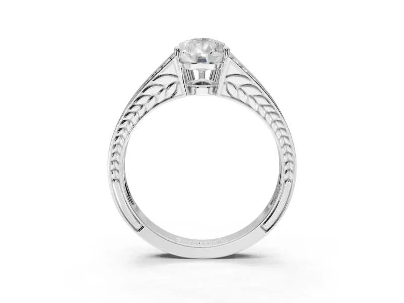 Pear-Shaped Split Shank Pavé Engagement Ring Setting | Engraved Leaf Sides | Platinum