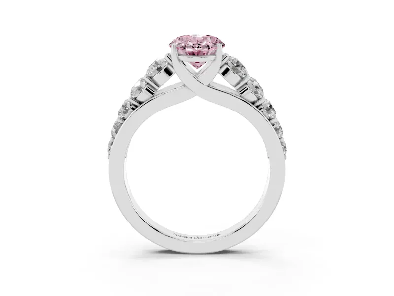 Oval Graduated Side Stone Engagement Ring Setting for a Fancy Pink Lab-Grown Diamond | Flat Top Band | Platinum
