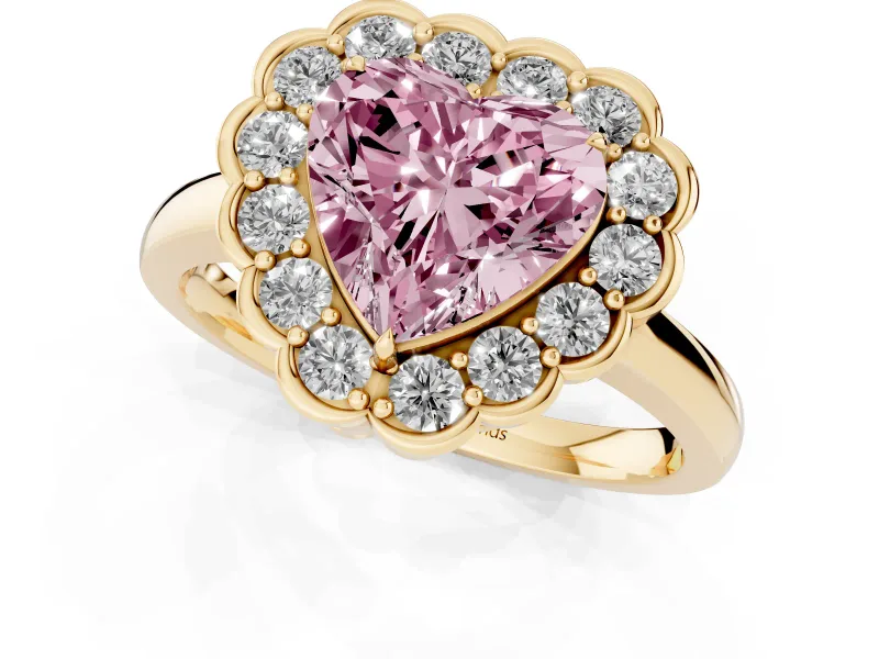 Heart-Shaped Halo Engagement Ring Setting for a Fancy Pink Lab-Grown Diamond | Yellow Gold - Design NV-24719