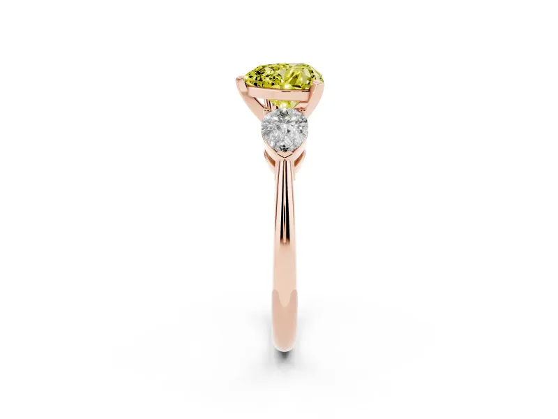 Heart-Shaped 3-Stone Engagement Ring Setting for a Fancy Yellow Lab-Grown Diamond | Rose Gold