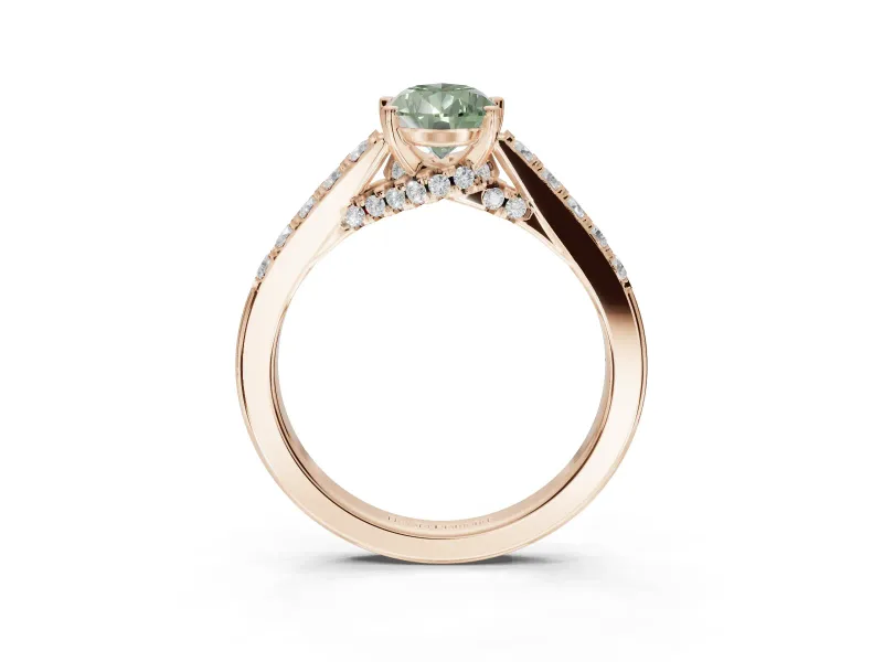 Pear-Shaped Pavé Solitaire Engagement Ring Setting for a Fancy Green Lab-Grown Diamond | Crossover Gallery | Rose Gold