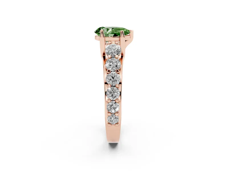 Pear-Shaped Graduated Engagement Ring Setting for a Fancy Green Lab-Grown Diamond | Rose Gold