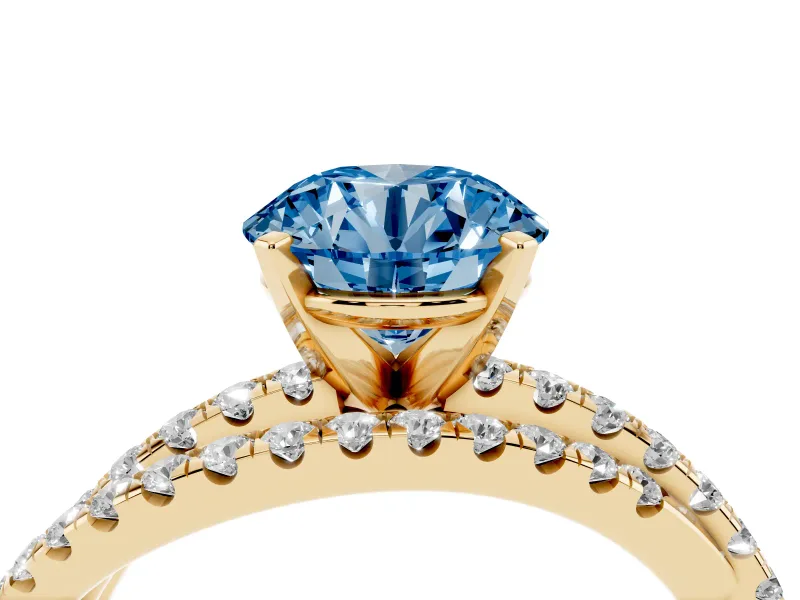 Round Twisted Pavé Engagement Ring Setting for a Fancy Blue Lab-Grown Diamond | Yellow Gold