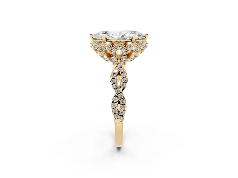 Marquise Milgrain Halo Engagement Ring Setting | Graduated Shoulders | Yellow Gold