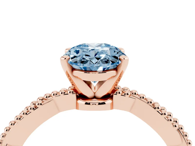 Fancy Blue Oval Cut Diamond Solitaire Ring Set in Rose gold with Twisted Band and Bead Prong Setting
