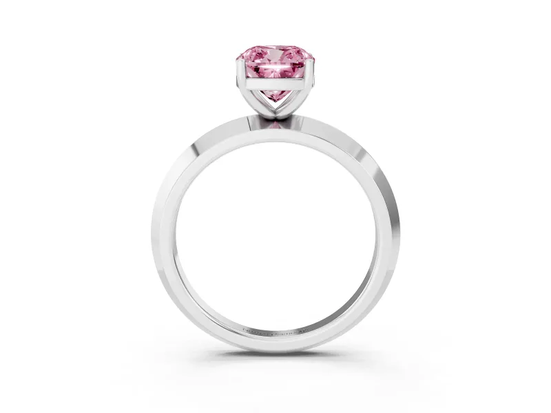 Fancy Pink Cushion Cut Diamond Solitaire Engagement Ring Set in Silver with Flat Band and Prong Setting