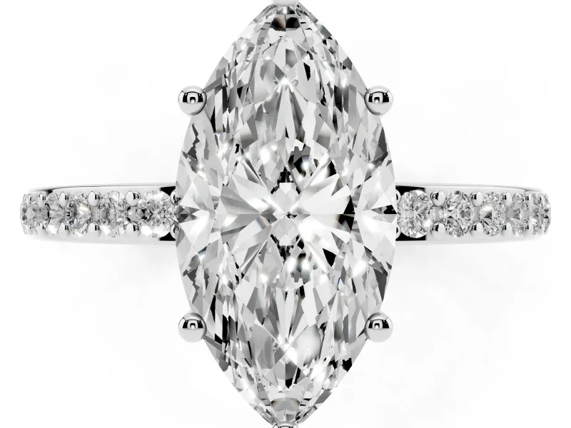 Marquise Cut Diamond Pavé Band Ring Set in Platinum with Prong-Set Center Stone