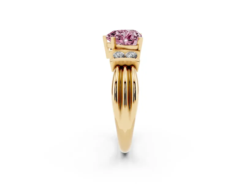 Heart-Shaped Bar-Set Engagement Ring Setting for a Fancy Pink Lab-Grown Diamond | Yellow Gold