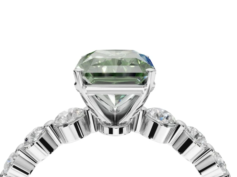 Radiant Cut Graduated Side Stone Engagement Ring Setting for a Fancy Green Lab-Grown Diamond | Platinum