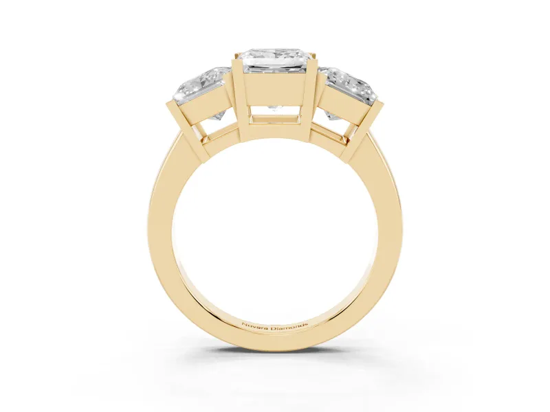 Princess Cut Three Stone Engagement Ring Setting | Large Side Stones | Yellow Gold