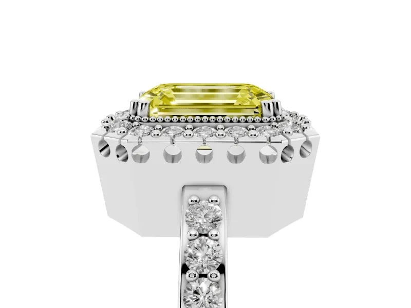 Emerald Cut Halo Engagement Ring Setting for a Fancy Yellow Lab-Grown Diamond | Sterling Silver - Design NV-24788
