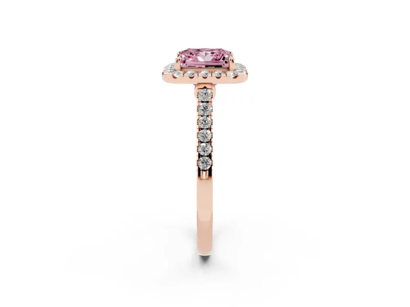 Princess Cut Halo Engagement Ring Setting for a Fancy Pink Lab-Grown Diamond | Pave Shoulders | Rose Gold