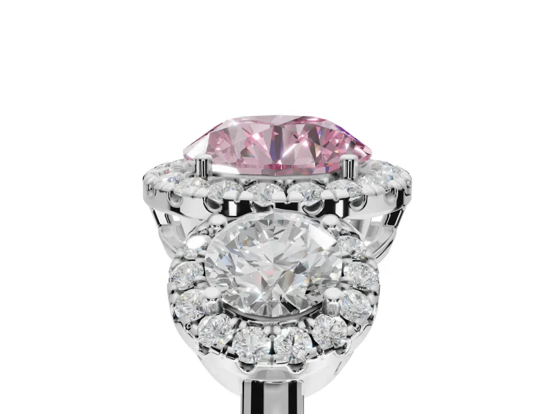 Round Three Stone Halo Engagement Ring Setting for a Fancy Pink Lab-Grown Diamond | Platinum