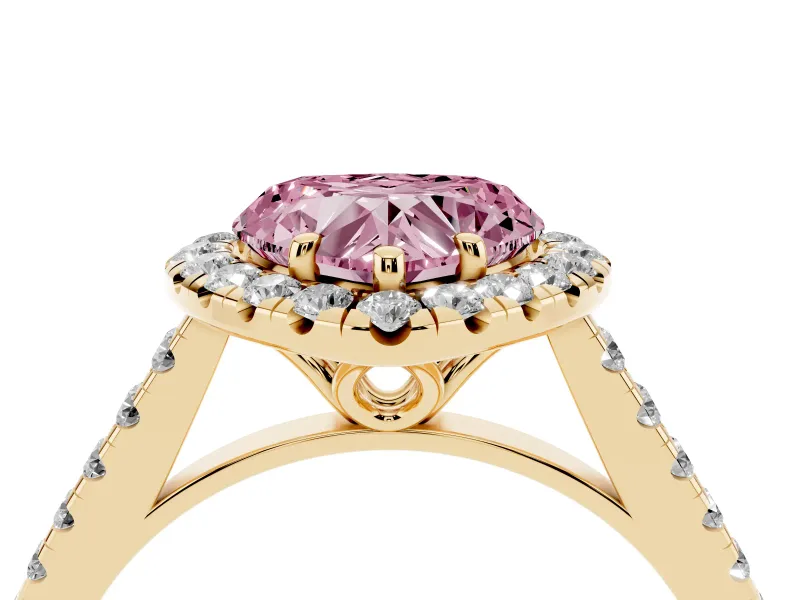 Heart-Shaped Raised Halo Engagement Ring Setting for a Fancy Pink Lab-Grown Diamond | Yellow Gold