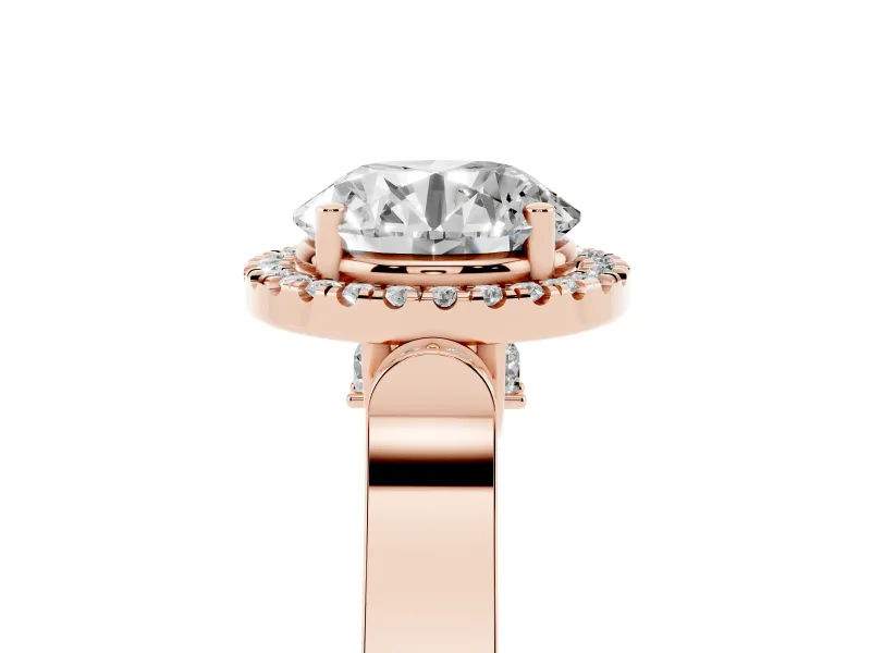 Round Halo Engagement Ring Setting | Pavé Panel Shoulders | Rose Gold