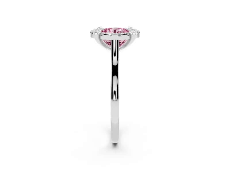 Round Claw Corner Halo Engagement Ring Setting for a Fancy Pink Lab-Grown Diamond | Slim Plain Band | Sterling Silver