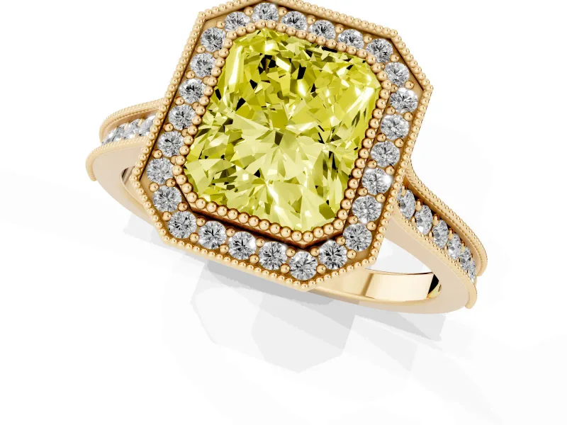 Radiant Cut Halo Engagement Ring Setting for a Fancy Yellow Lab-Grown Diamond | Yellow Gold - Design NV-24721