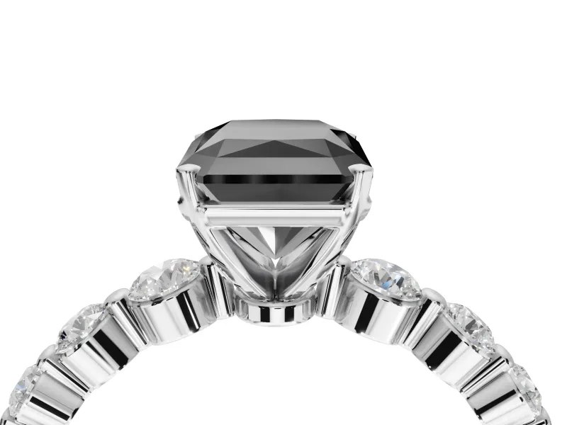 Radiant Cut Graduated Side Stone Engagement Ring Setting for a Black Center | Sterling Silver