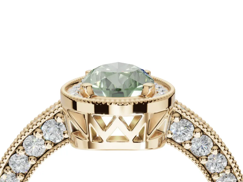 Pear-Shaped Milgrain Halo Engagement Ring Setting for a Fancy Green Lab-Grown Diamond | Wide Pavé Band | Yellow Gold
