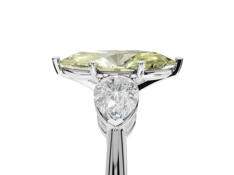 Marquise Three-Stone Ring Setting for a Fancy Yellow Lab-Grown Diamond | Pear Side Stones | Platinum