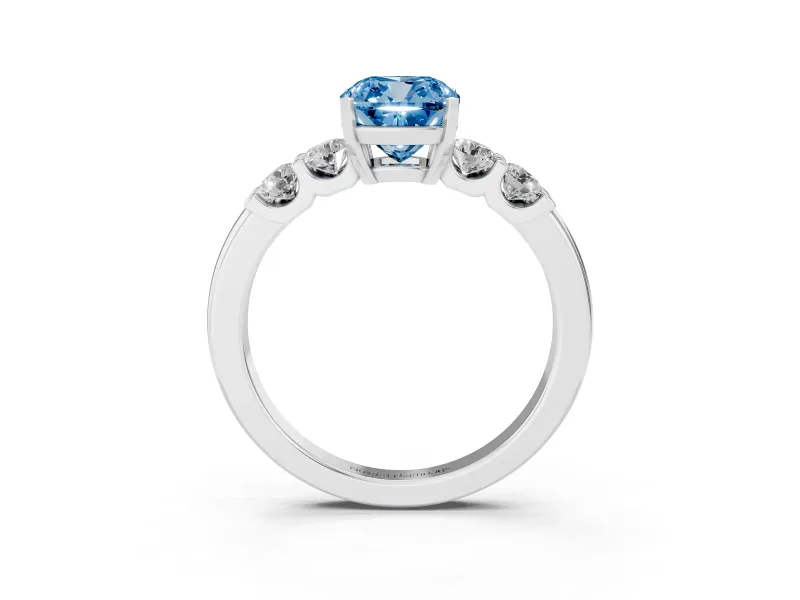 Fancy Blue Cushion Cut Diamond Five-Stone Prong Set Engagement Ring Set in Platinum with Channel Band