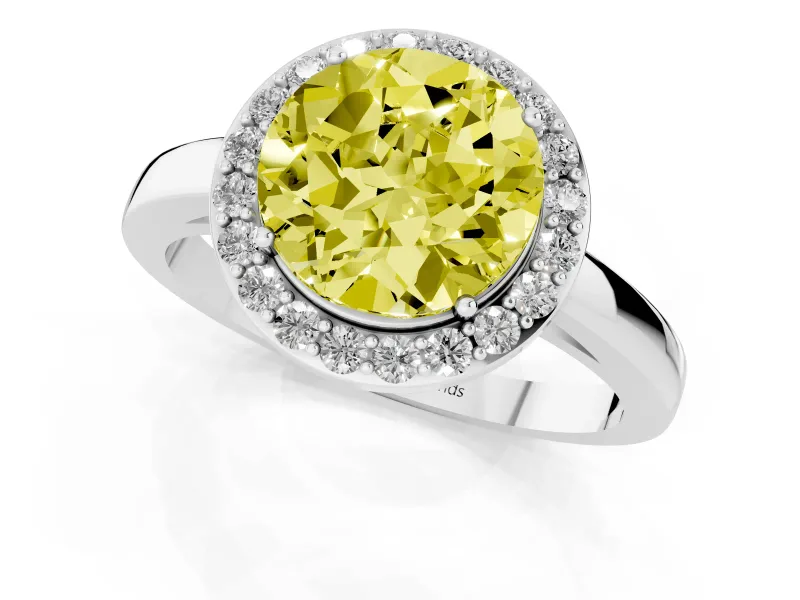Fancy Yellow Round Cut Diamond Halo Ring Set in Platinum with Solitaire Band and Prong Setting