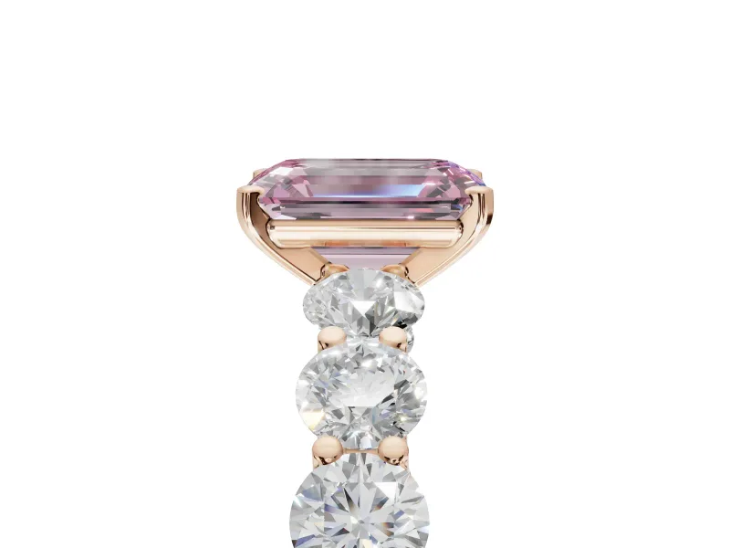 Emerald Cut Side Stone Engagement Ring Setting for a Fancy Pink Lab-Grown Diamond | Scalloped Prong Accents | Rose Gold