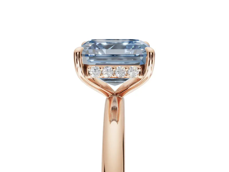 Asscher Cut Hidden Halo Ring Setting for a Fancy Blue Lab-Grown Diamond | Rose Gold