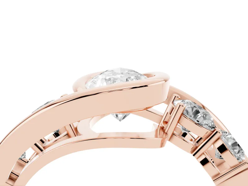 Pear-Shaped Bezel Bypass Engagement Ring Setting | Round Side Stones | Rose Gold