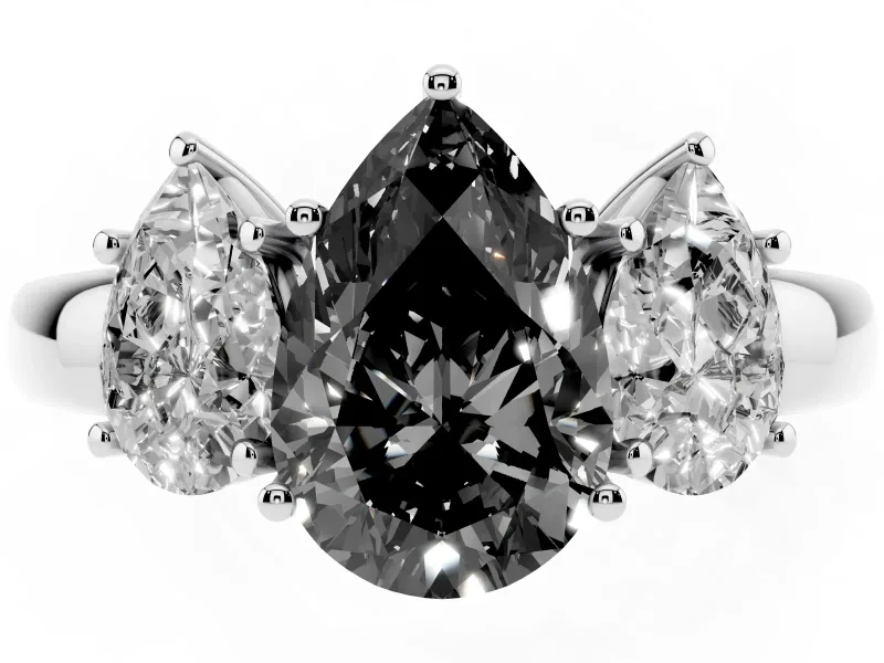 Pear-Shaped Three Stone Engagement Ring Setting for a Black Center | Plain Band | Sterling Silver
