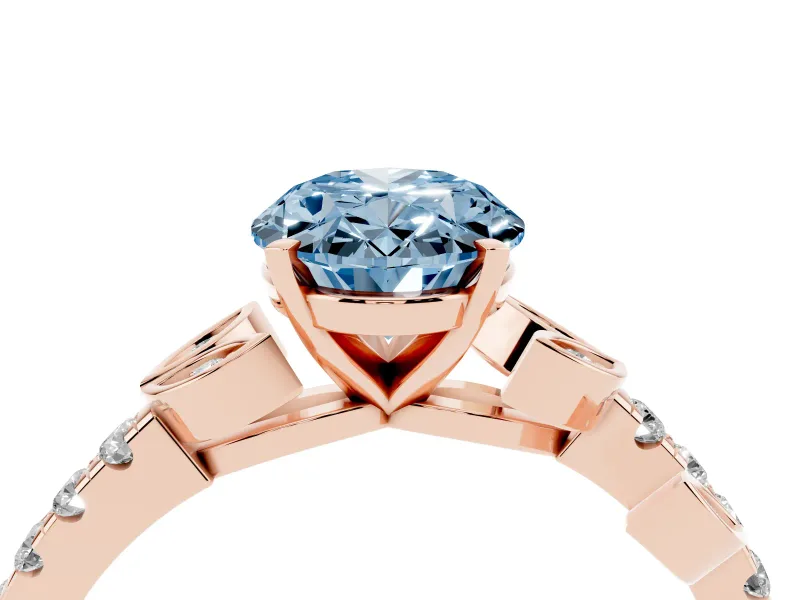 Oval Leaf Pavé Engagement Ring Setting for a Fancy Blue Lab-Grown Diamond | Rose Gold