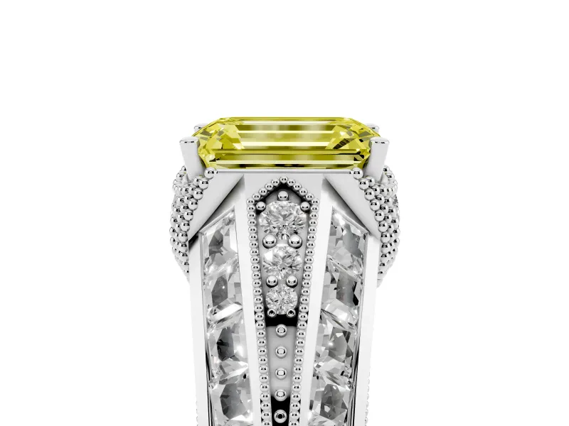 Emerald Cut Vintage Engagement Ring Setting for a Fancy Yellow Lab-Grown Diamond | Sterling Silver - Design NV-24885