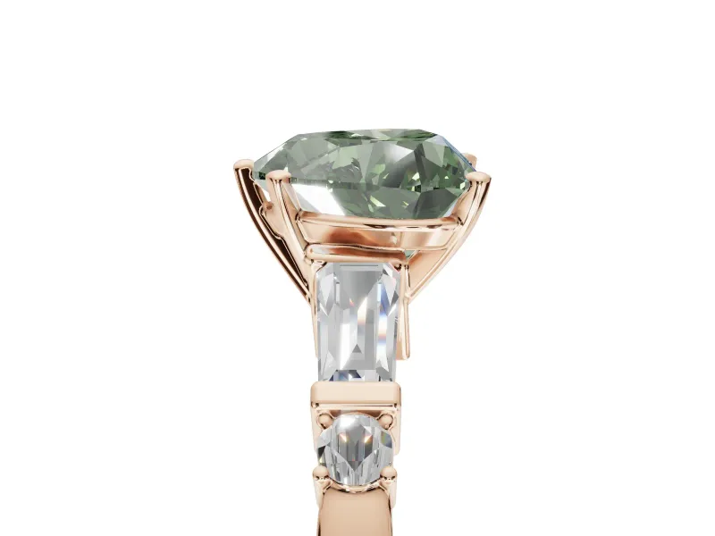 Heart-Shaped Tapered Baguette Engagement Ring Setting for a Fancy Green Lab-Grown Diamond | Bar Set Sides | Rose Gold