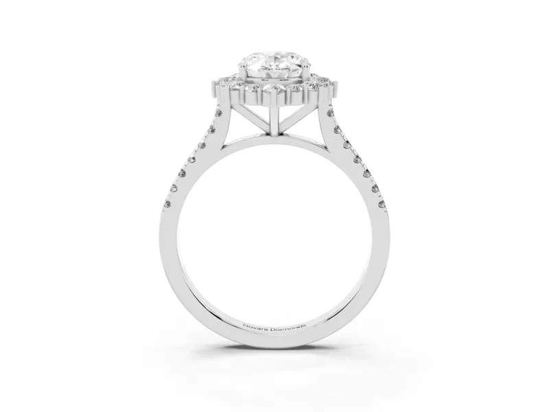 Oval Scalloped Halo Engagement Ring Setting | Single Row Pave | Sterling Silver