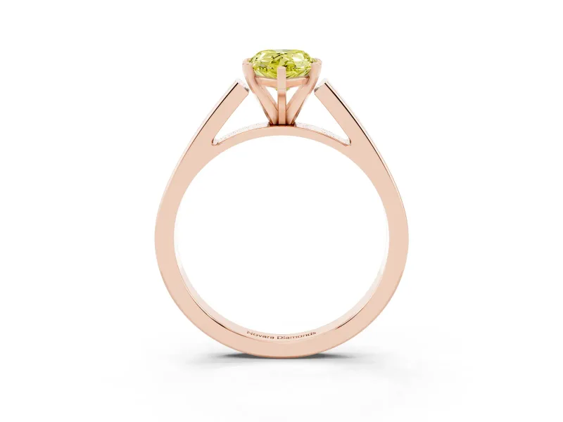 Fancy Yellow Pear Cut Diamond Solitaire Engagement Ring Set in Rose gold with Prong Setting and Tapered Band