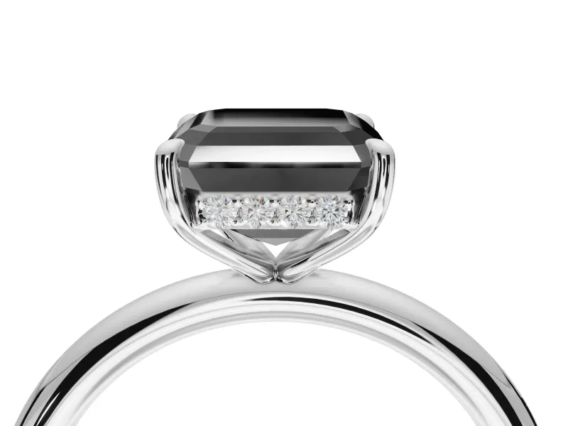 Asscher Cut Hidden Halo Engagement Ring Setting for a Black Center | Thin Plain Band | White Gold